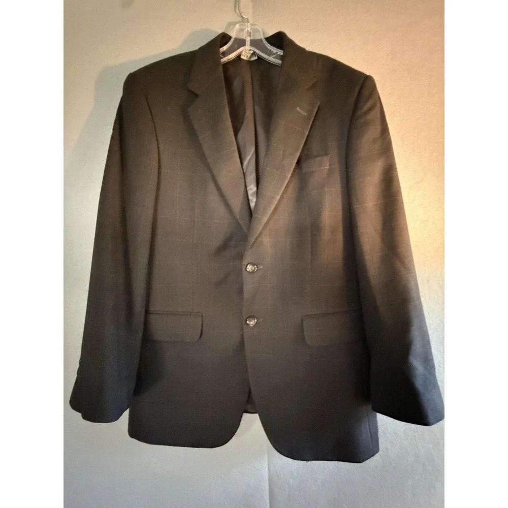 Jos. A. Bank Suit Mens 40 31x29 Gray Wool Plaid 2 Piece Jacket Pants Formal